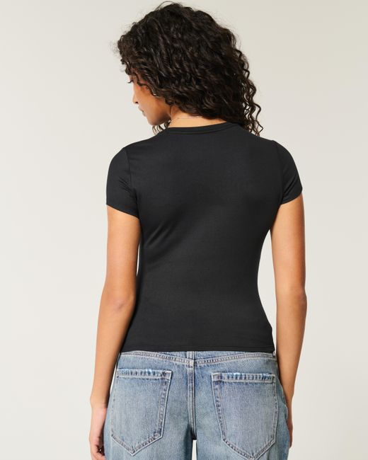 Hollister Black Soft Stretch Seamless Fabric Longline Baby Tee