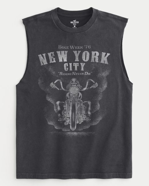 Hollister Gray Relaxed Motorcycle Graphic Cutoff Tank for men