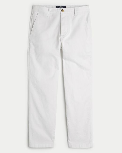 Hollister White Linen Blend Slim Straight Pants for men