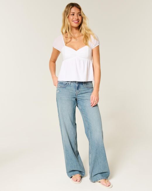 Hollister Blue Low-rise Medium Wash Butterfly Graphic Baggy Jeans
