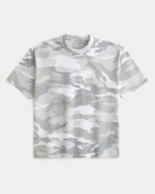 Hollister Gray Boxy Heavyweight Cotton Camo Crew T-shirt for men