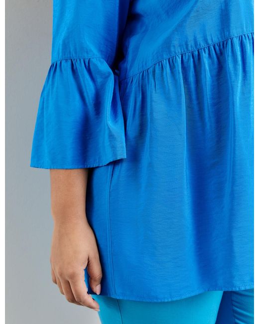 Samoon Blue Ausgestellte bluse mit volants 80cm 3/4 arm rundhals viskose