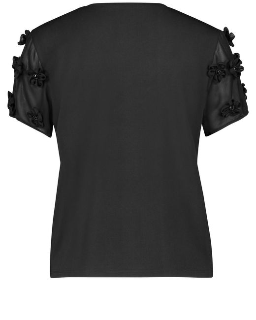 Taifun Black T-shirt mit blüten-dekor 58cm kurzarm rundhals viskose