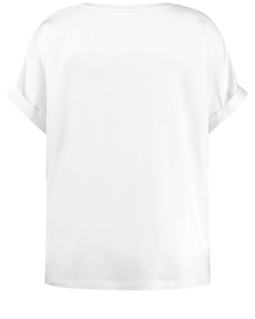 Samoon White T-shirt mit frontprint und pailletten-dekor 68cm kurzarm rundhals modal