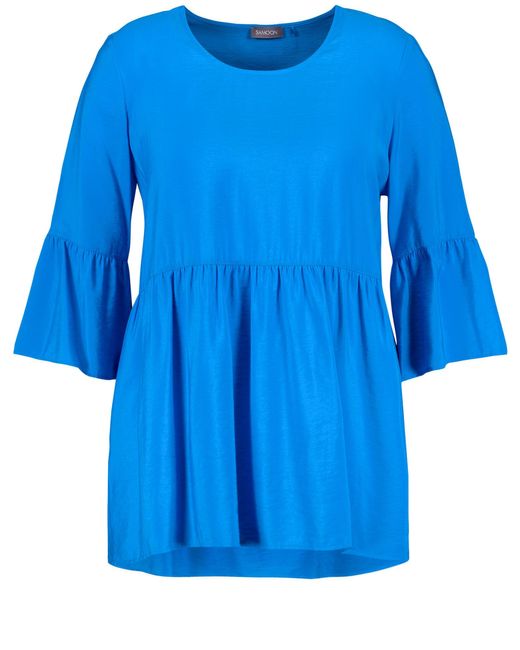 Samoon Blue Ausgestellte bluse mit volants 80cm 3/4 arm rundhals viskose