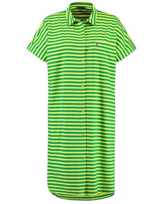 Samoon Green Geringeltes shirtkleid aus baumwoll-jersey kurzarm hemdkragen baumwolle