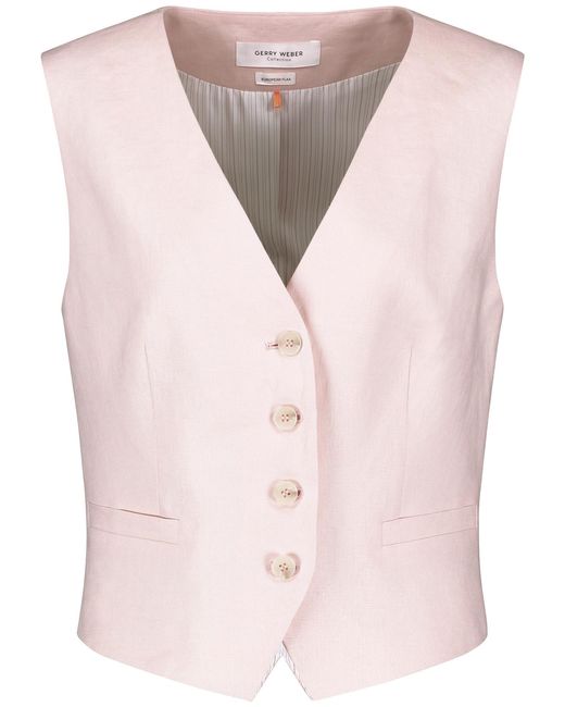 Gerry Weber Pink Elegante weste aus leinen 50cm ärmellos v-ausschnitt knopfverschluss