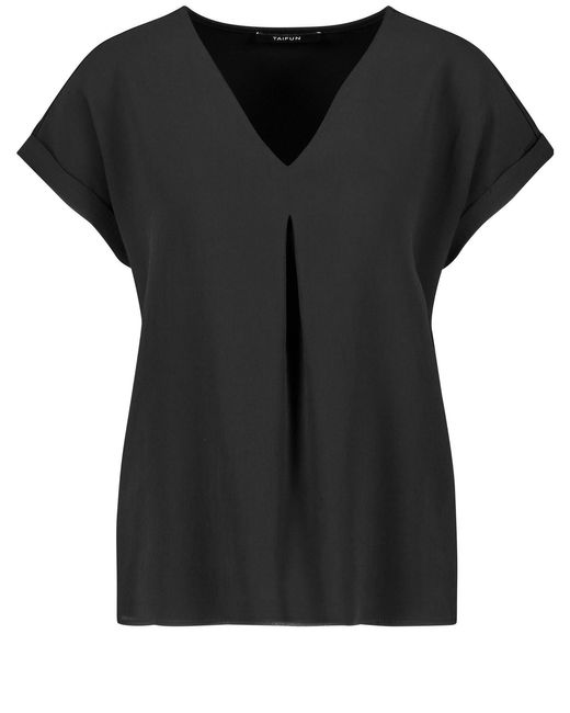 Taifun Black Blusenshirt mit chiffon-layer 64cm kurzarm v-ausschnitt viskose