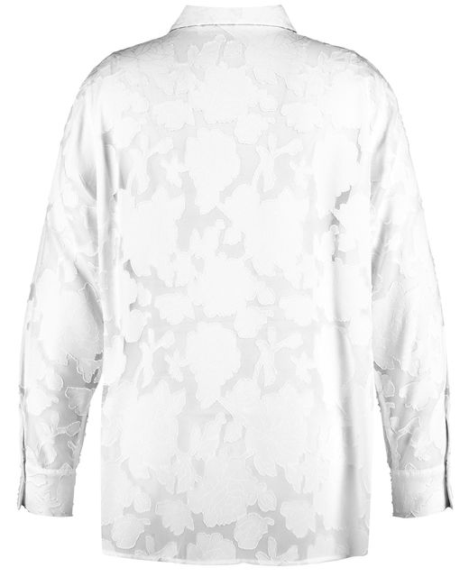Samoon White Bluse mit transparentem blumenmuster 72cm langarm hemdkragen