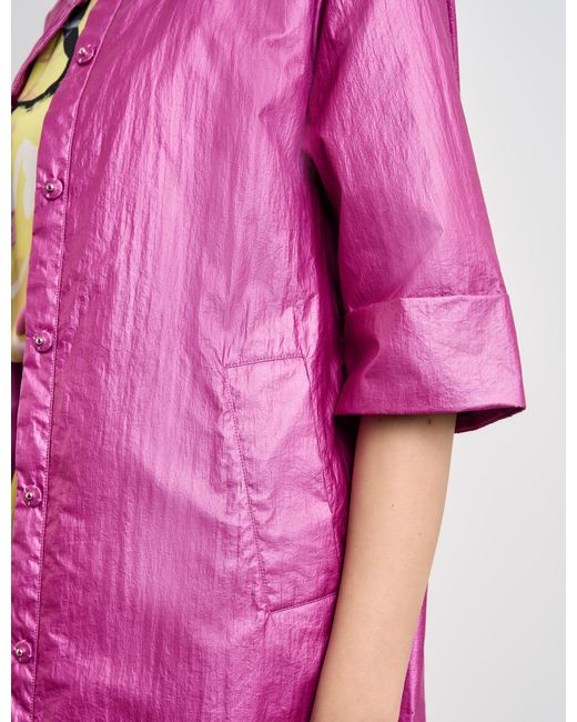 Taifun Pink Leichter mantel mit glanz-effekt 105cm 3/4 arm ohne kragen polyamid verdeckte druckknopfleiste