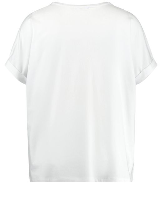 Samoon White Lässiges shirt mit verziertem frontprint 68cm kurzarm rundhals modal