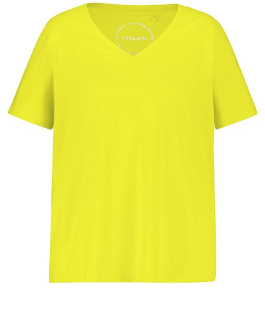 Samoon Yellow V-shirt aus bio-baumwolle 66cm kurzarm v-ausschnitt