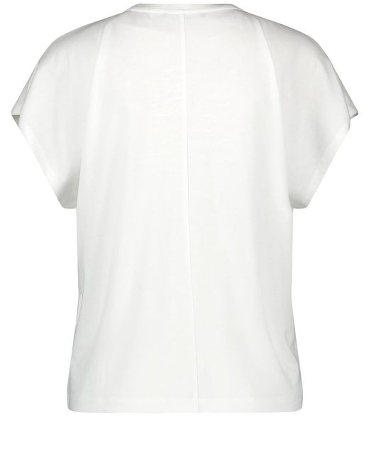 Taifun White T-shirt mit floraler stickerei 58cm kurzarm v-ausschnitt viskose