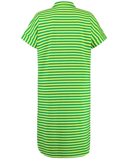 Samoon Green Geringeltes shirtkleid aus baumwoll-jersey kurzarm hemdkragen baumwolle