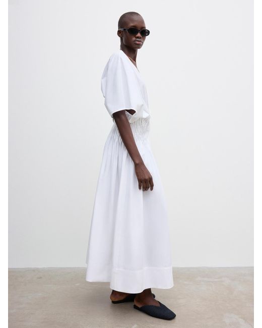 House of Dagmar White Poplin V-Neck Dress