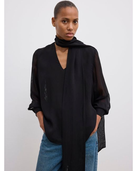 House of Dagmar Blue Chiffon Scarf Blouse