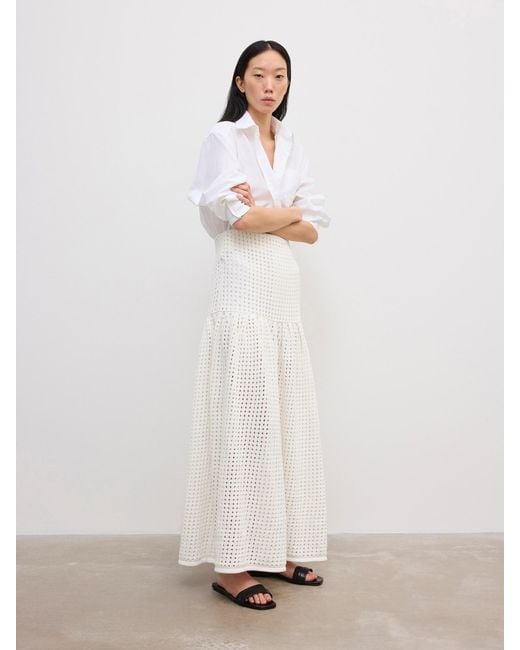 House of Dagmar White Open Knit Maxi Skirt