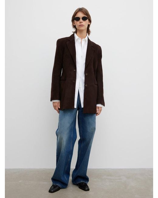 House of Dagmar White Slim Suede Blazer