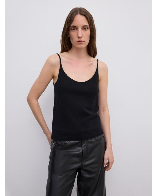 House of Dagmar Black Knitted Strap Top Cashmere Blend