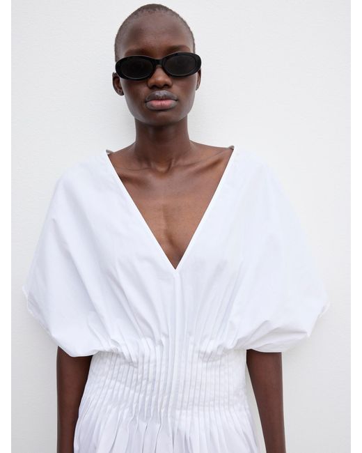 House of Dagmar White Poplin V-Neck Dress