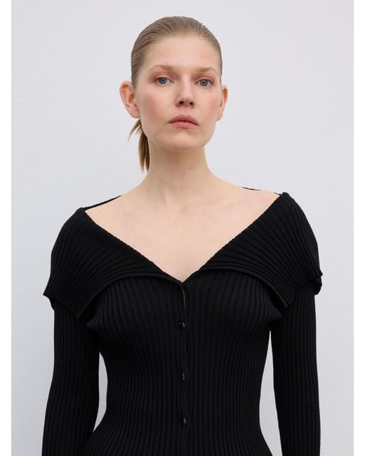 House of Dagmar Black Merino Rib Cardigan