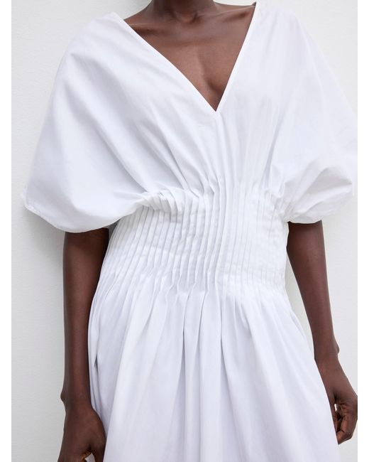 House of Dagmar White Poplin V-Neck Dress