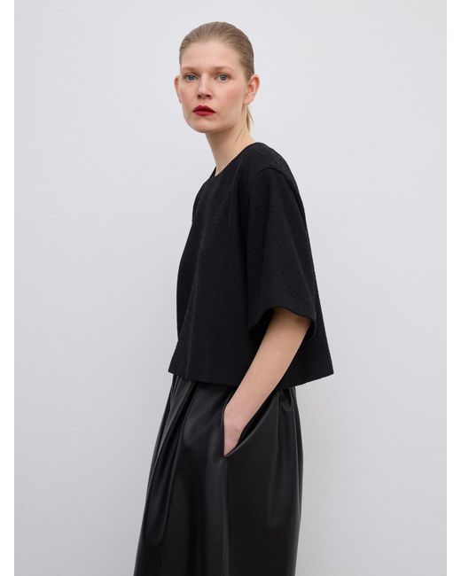 House of Dagmar Black Woven Bouclé T-Shirt
