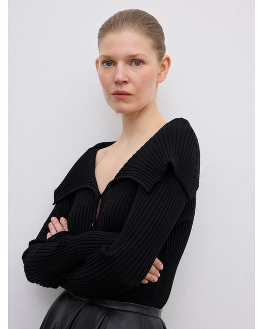 House of Dagmar Black Merino Rib Cardigan