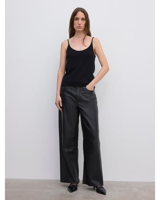 House of Dagmar Black Knitted Strap Top Cashmere Blend