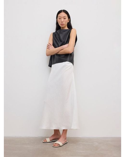 House of Dagmar White Draped Midi Linen Skirt