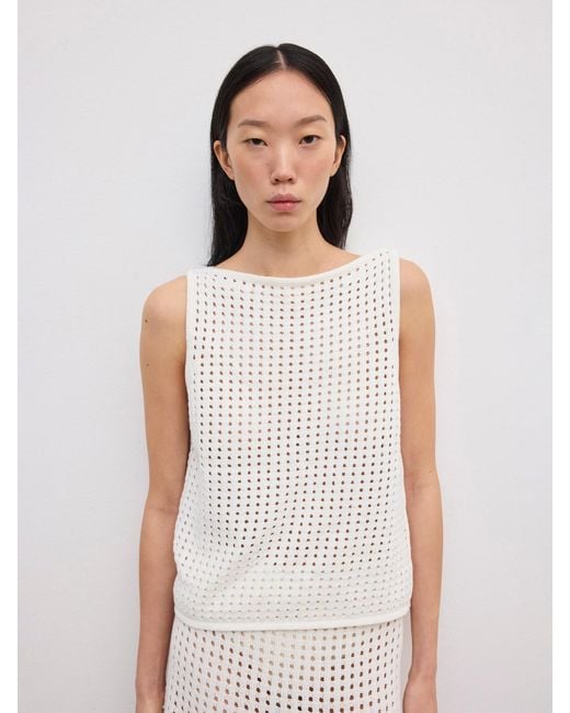 House of Dagmar White Open Knit Top