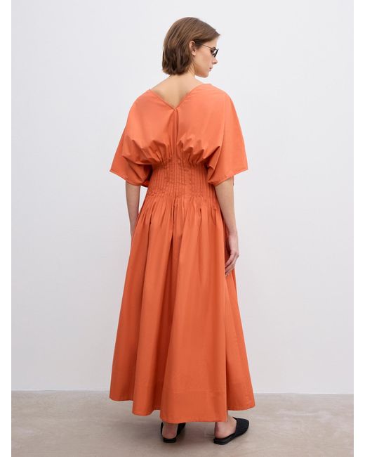 House of Dagmar Orange Poplin V-Neck Dress