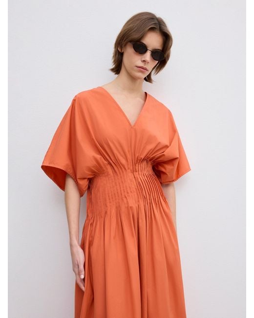 House of Dagmar Orange Poplin V-Neck Dress