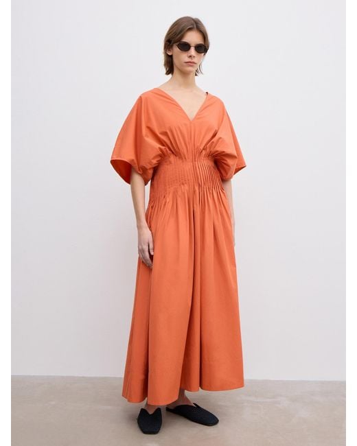 House of Dagmar Orange Poplin V-Neck Dress