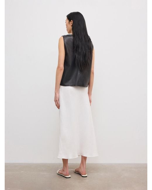 House of Dagmar White Draped Midi Linen Skirt