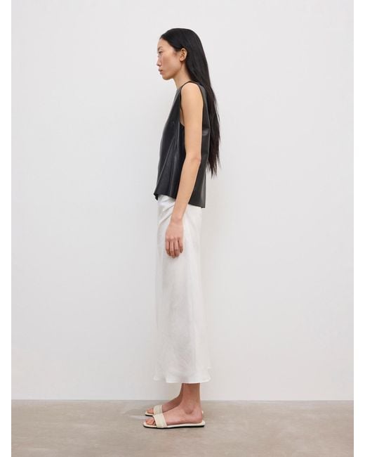 House of Dagmar White Draped Midi Linen Skirt