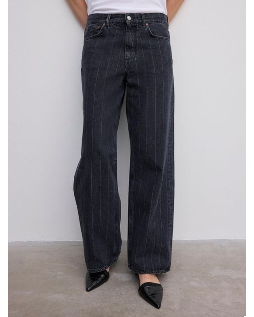 House of Dagmar White Baggy Fit Denim Pinstripe
