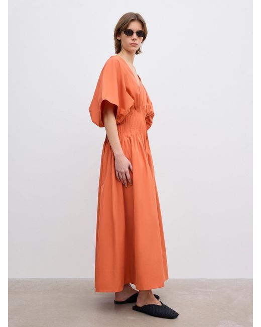 House of Dagmar Orange Poplin V-Neck Dress