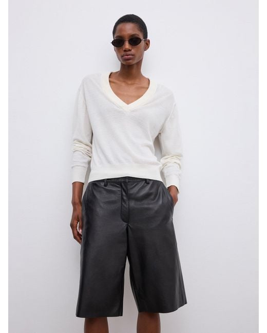 House of Dagmar White Boxy Leather Shorts