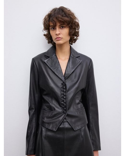 House of Dagmar Gray Slim Tailored Blazer Leather