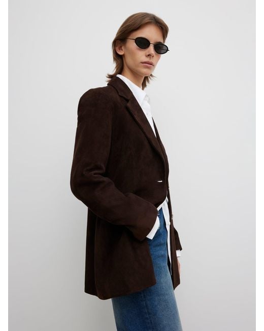 House of Dagmar White Slim Suede Blazer