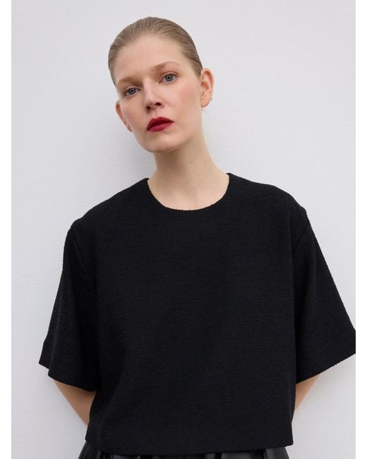House of Dagmar Black Woven Bouclé T-Shirt