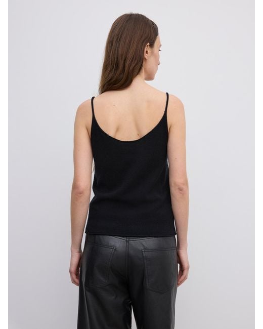 House of Dagmar Black Knitted Strap Top Cashmere Blend