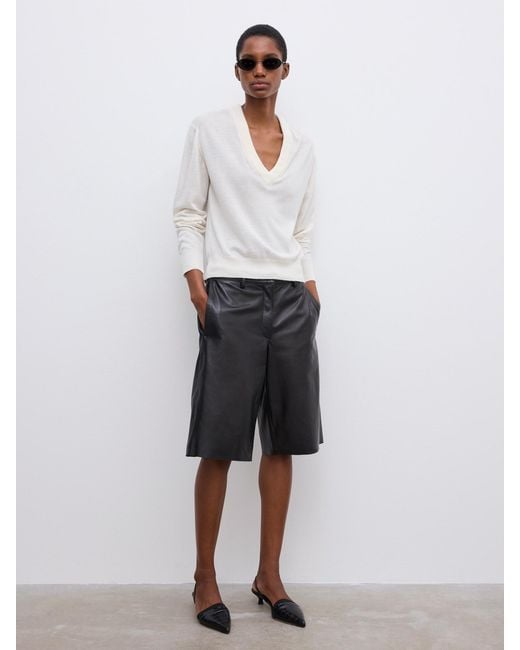 House of Dagmar White Boxy Leather Shorts