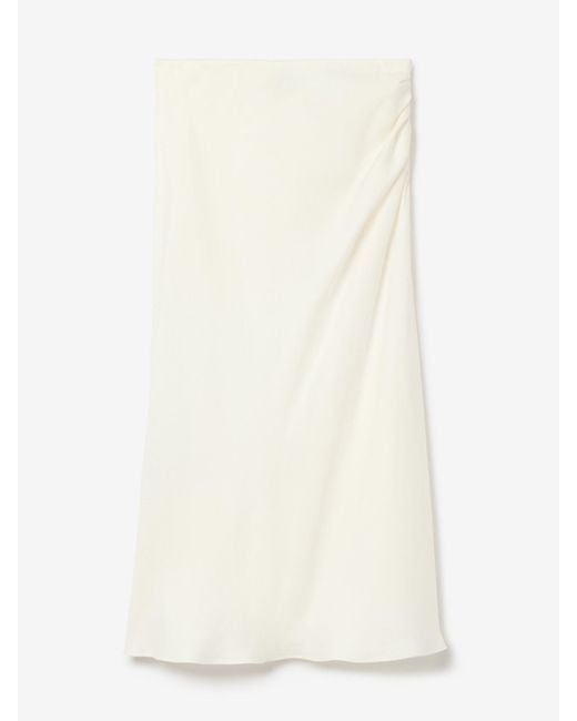 House of Dagmar White Draped Midi Linen Skirt