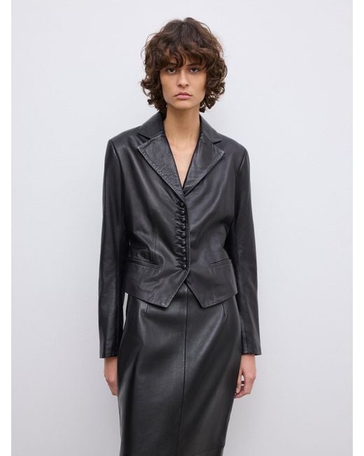 House of Dagmar Gray Slim Tailored Blazer Leather