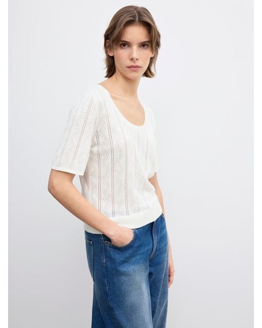 House of Dagmar Blue Pointelle Knit Top