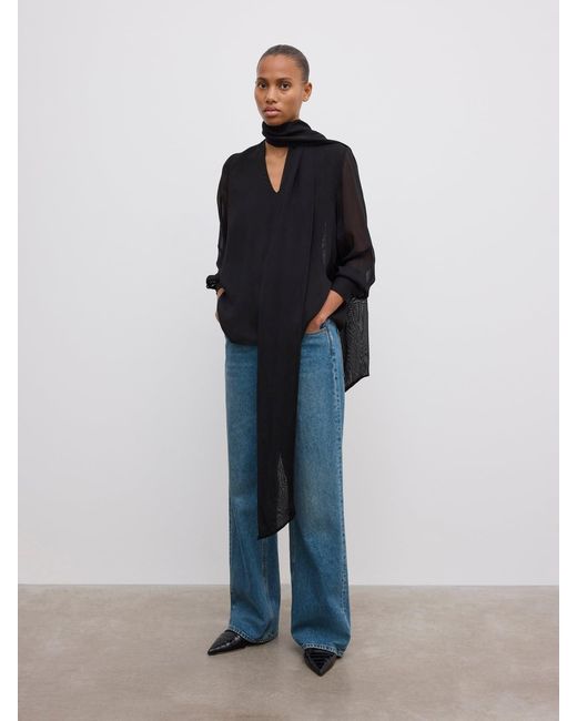House of Dagmar Blue Chiffon Scarf Blouse