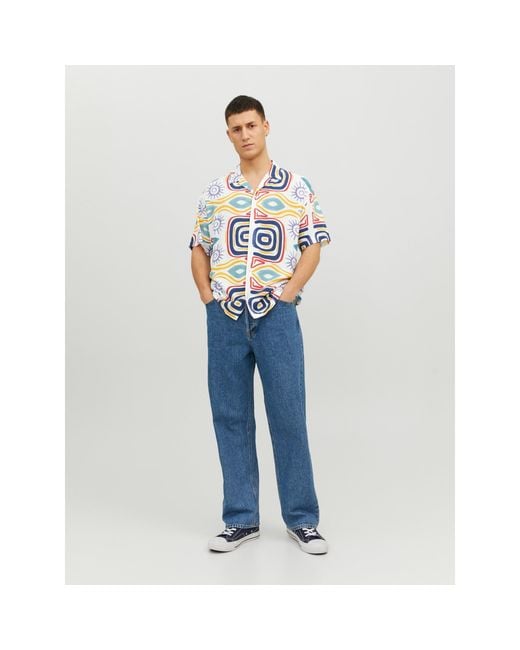 Jack & Jones Blue Jj Mosaic Print Short-Sleeve Shirt for men