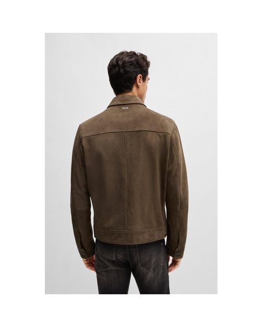 Boss Brown H-Malbano5 Leather Jacket for men